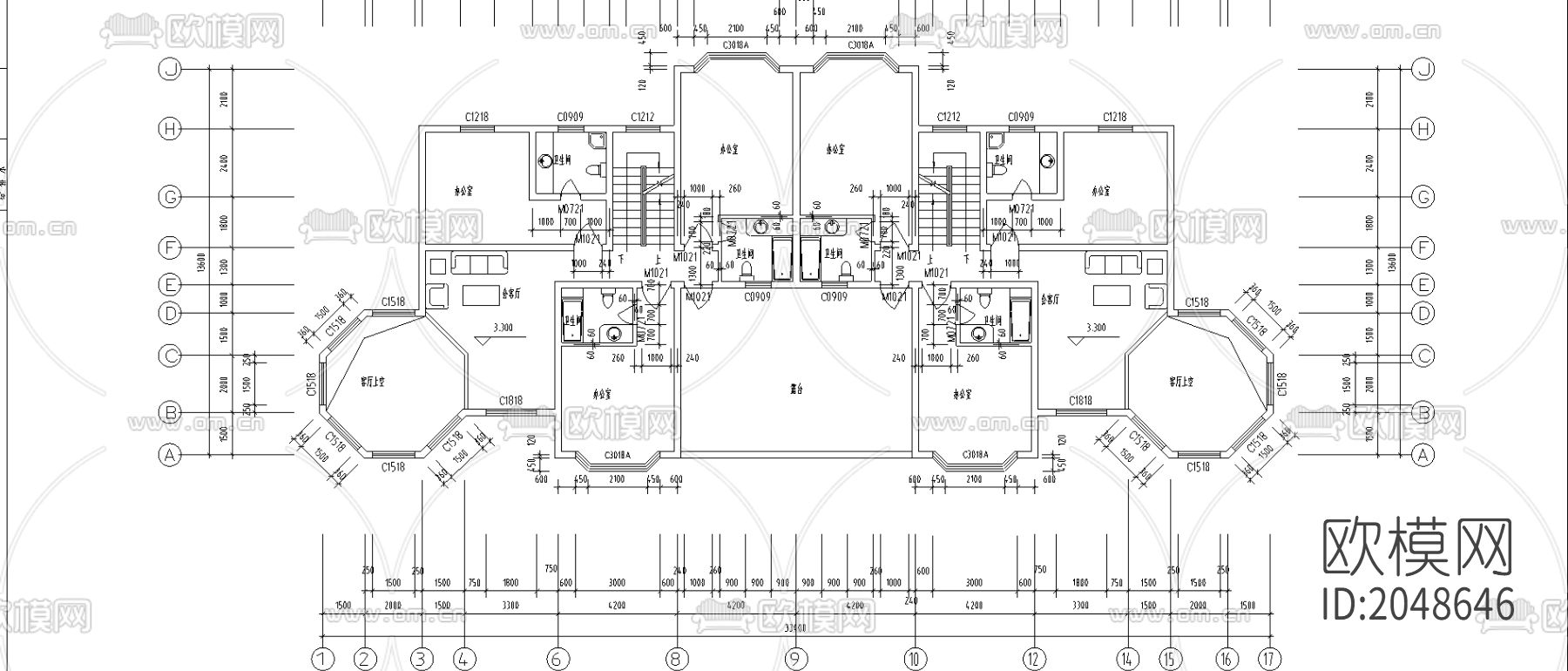 办公别墅cad施工图下载（渲染图1）