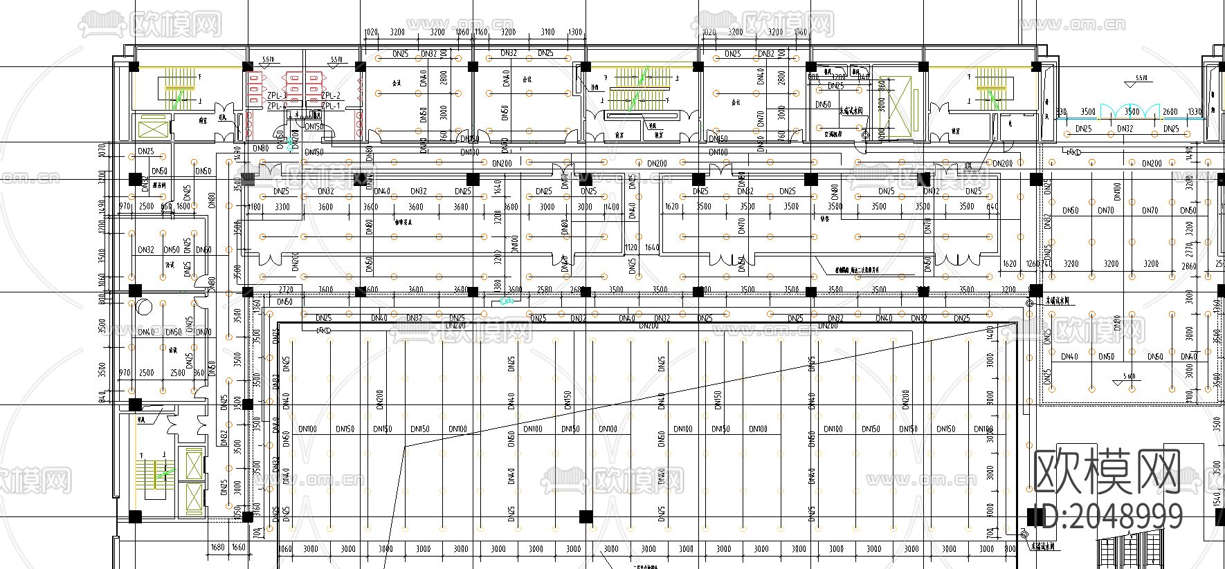 地上排水和消防cad施工图下载（渲染图3）