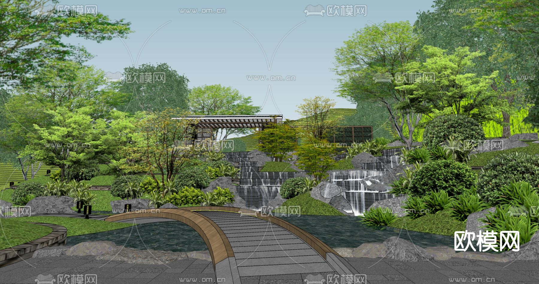 中式山间民宿su模型下载（渲染图1）