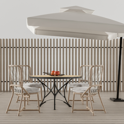 现代藤编户外桌椅su模型