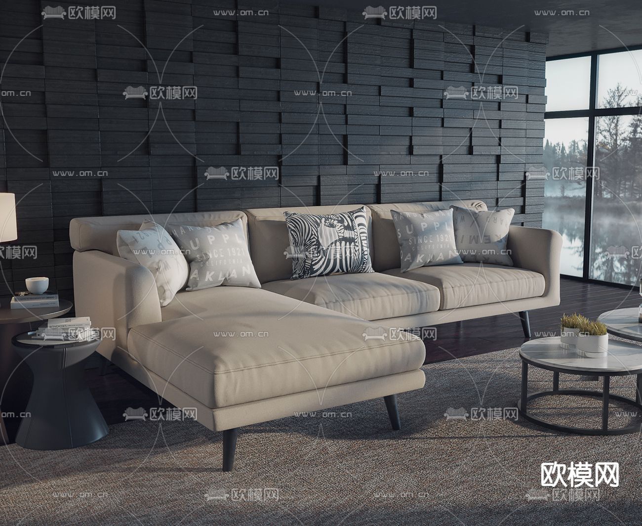 现代布艺多人沙发免费3d模型下载