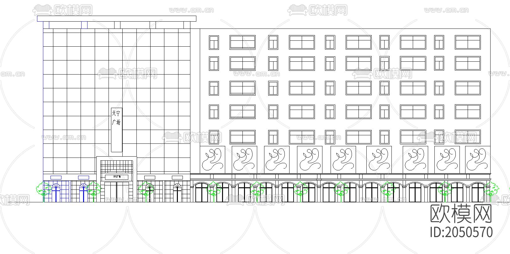 步行街cad施工图下载（渲染图4）