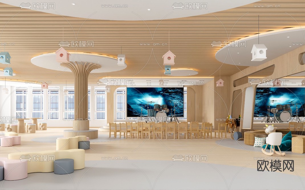 现代幼儿园多功能教室3d模型下载_ID11898827_3dmax免费模型-欧模网