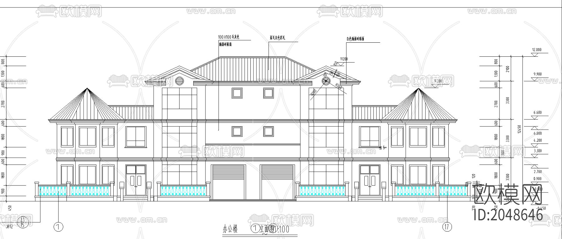 办公别墅cad施工图下载（渲染图4）