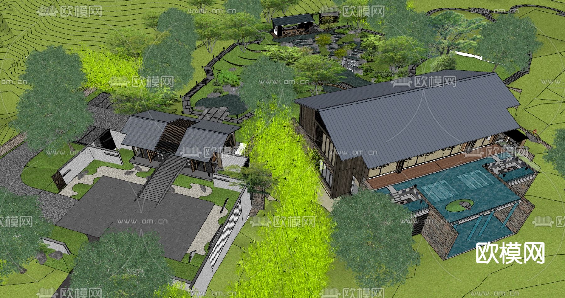 中式山间民宿su模型下载（渲染图3）