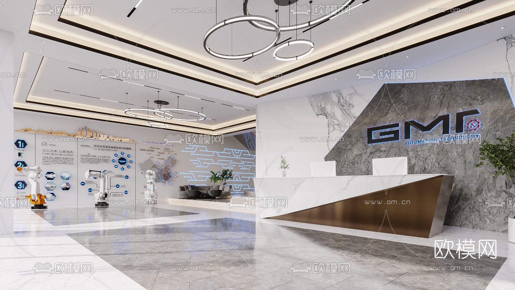 现代办公大厅前台3d模型下载（渲染图1）