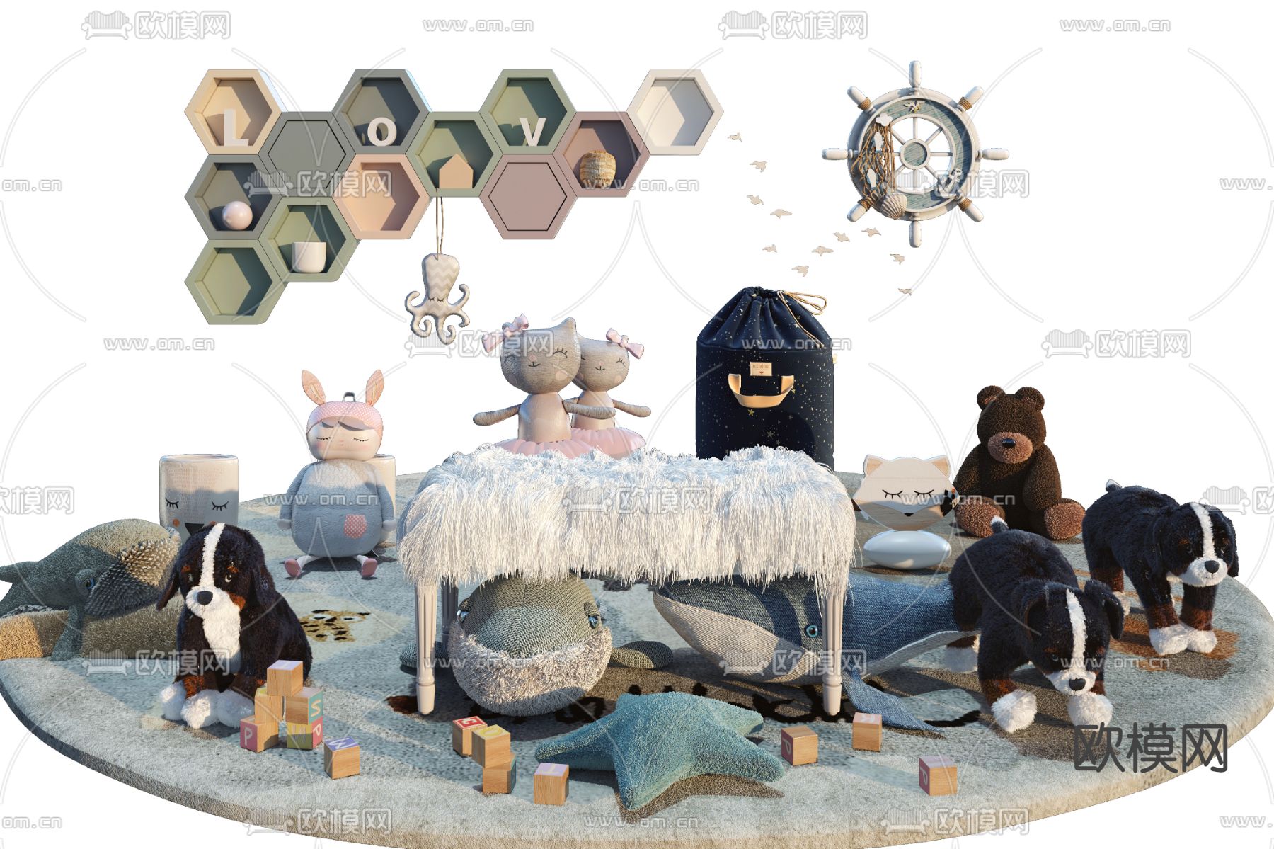 现代儿童毛绒玩具3d模型下载（渲染图1）