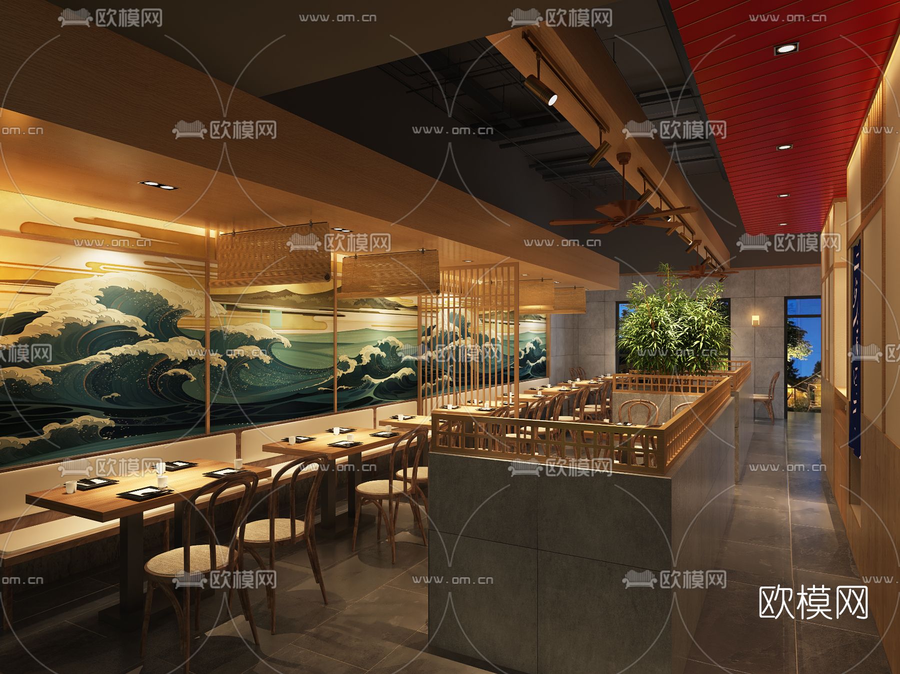 日式料理餐厅3d模型下载（渲染图2）