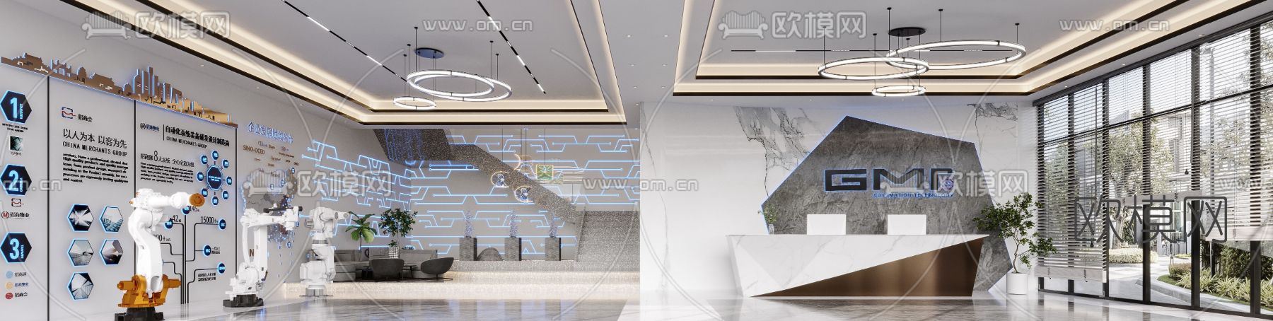 现代办公大厅前台3d模型下载（渲染图2）
