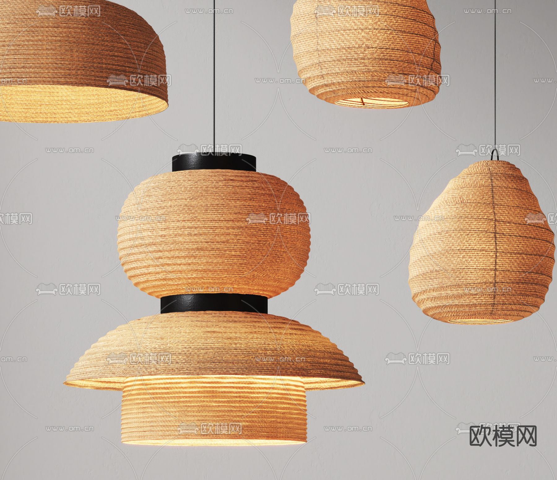 侘寂风创意吊灯3d模型下载（渲染图2）