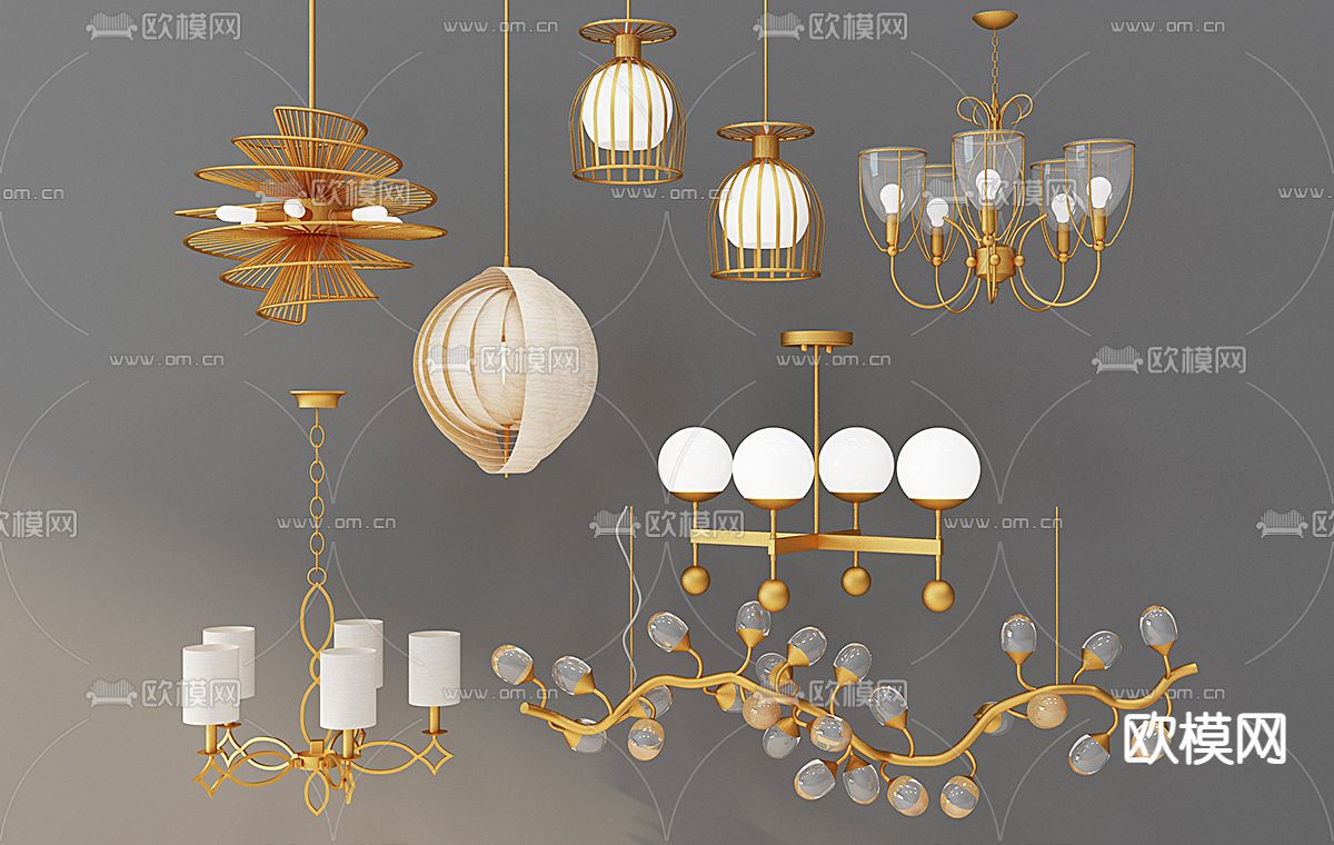 北欧金属吊灯组合免费3d模型下载