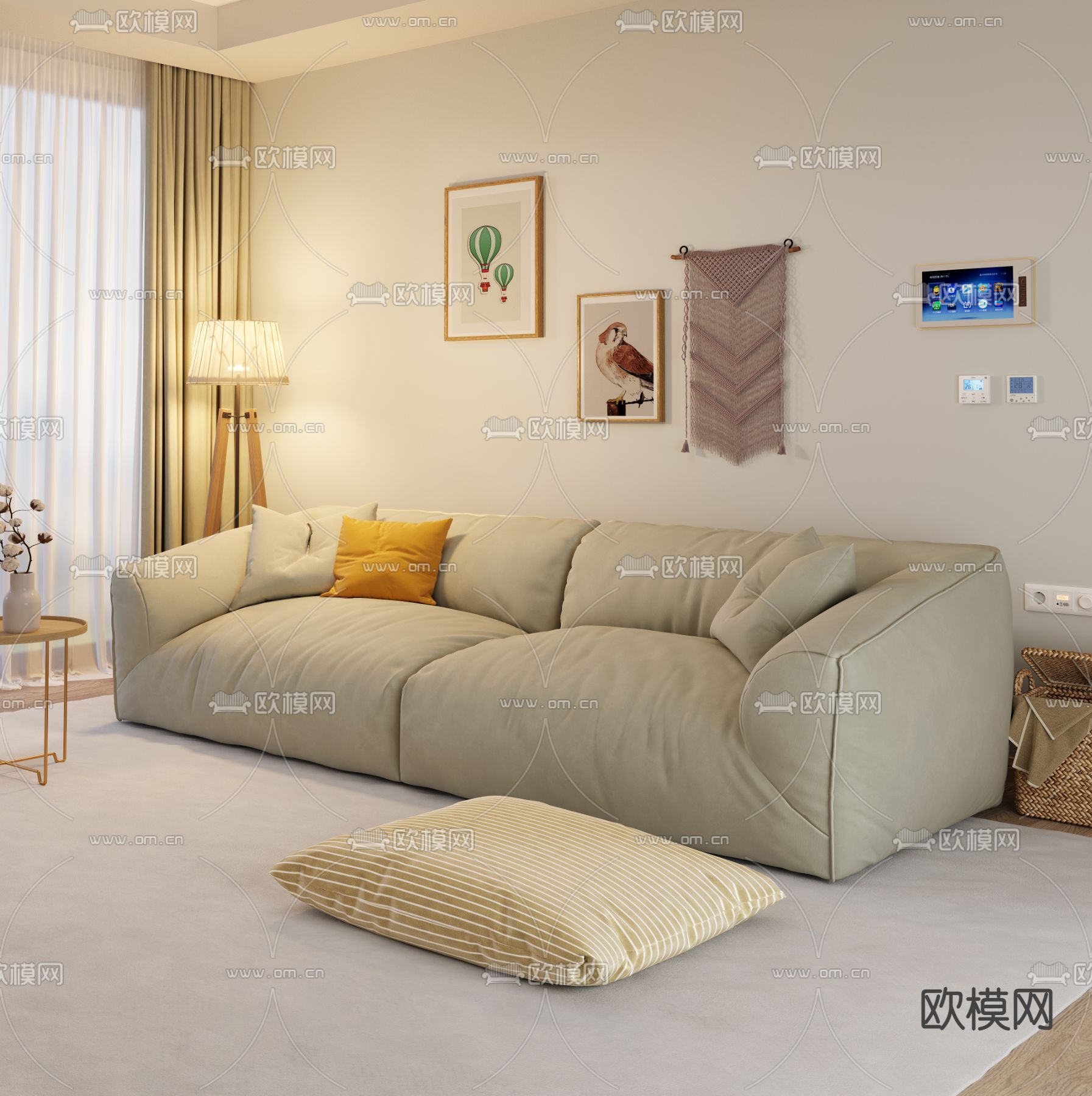 现代布艺双人沙发免费3d模型下载