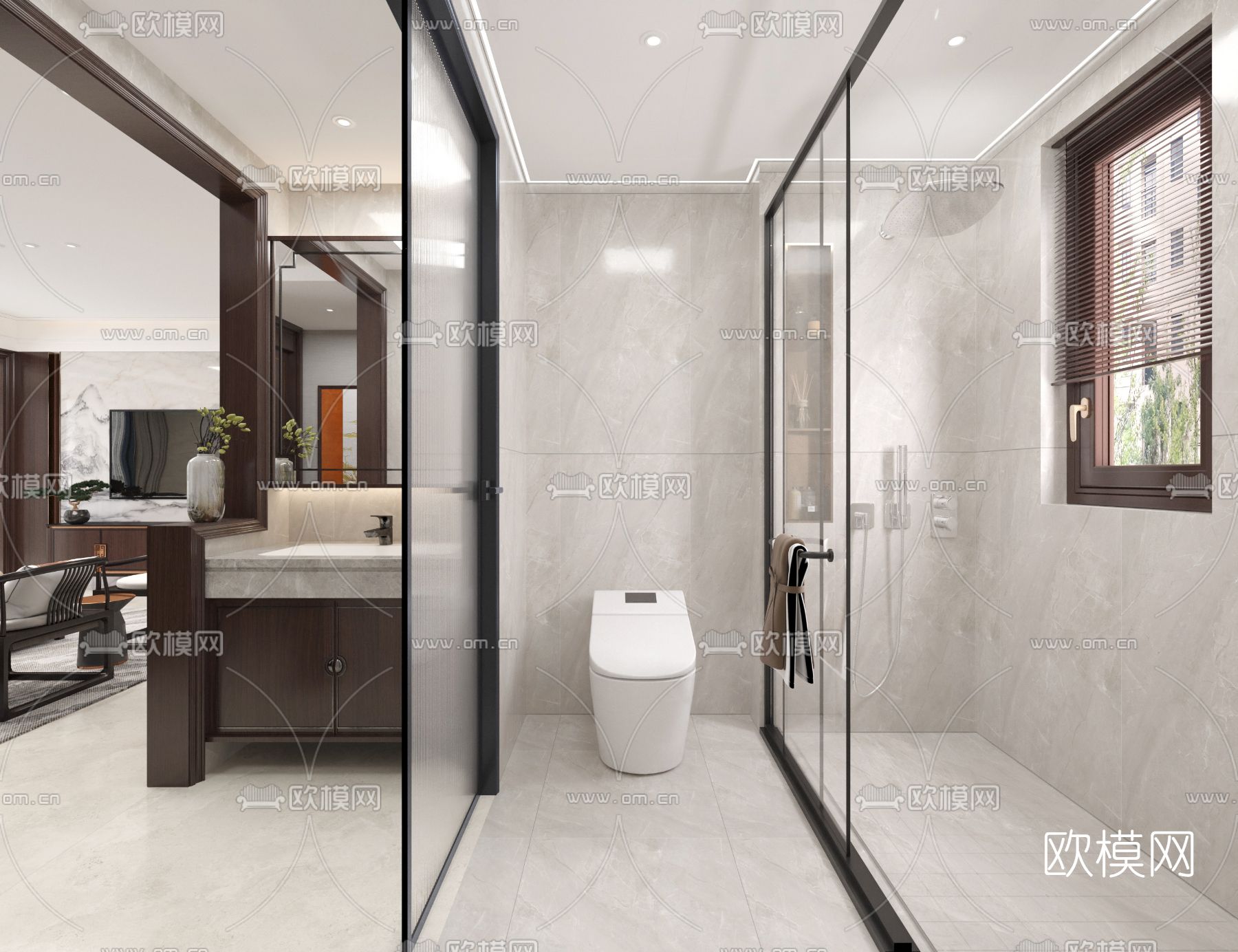 新中式客餐厅免费3d模型下载（渲染图2）