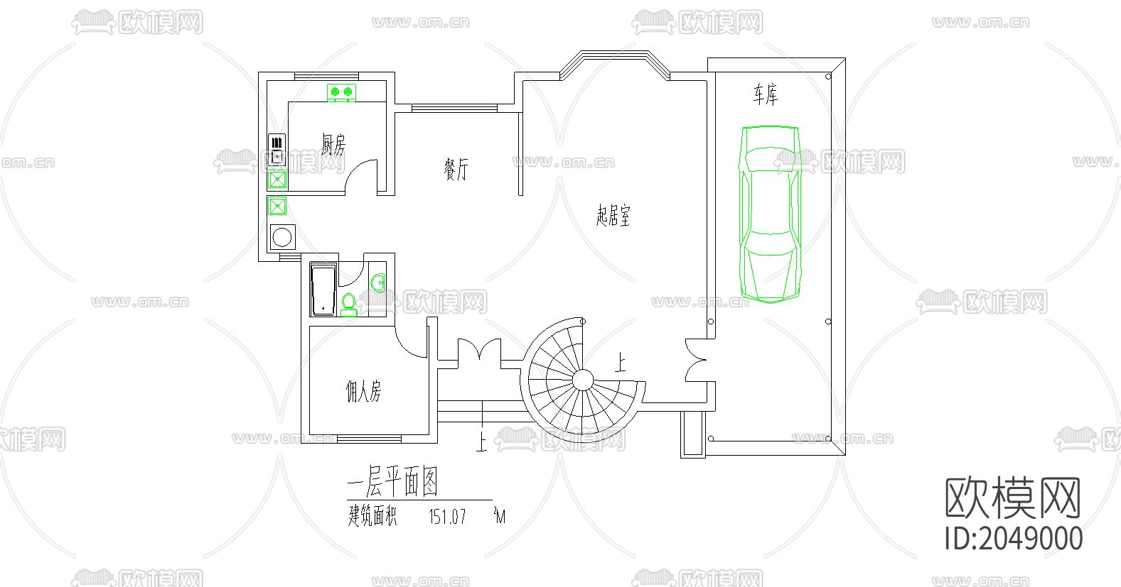 别墅cad施工图下载（渲染图3）