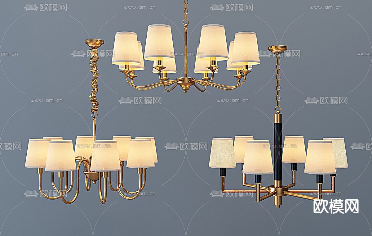 美式金属吊灯组免费3d模型下载_ID11899903_3dmax免费模型-欧模网