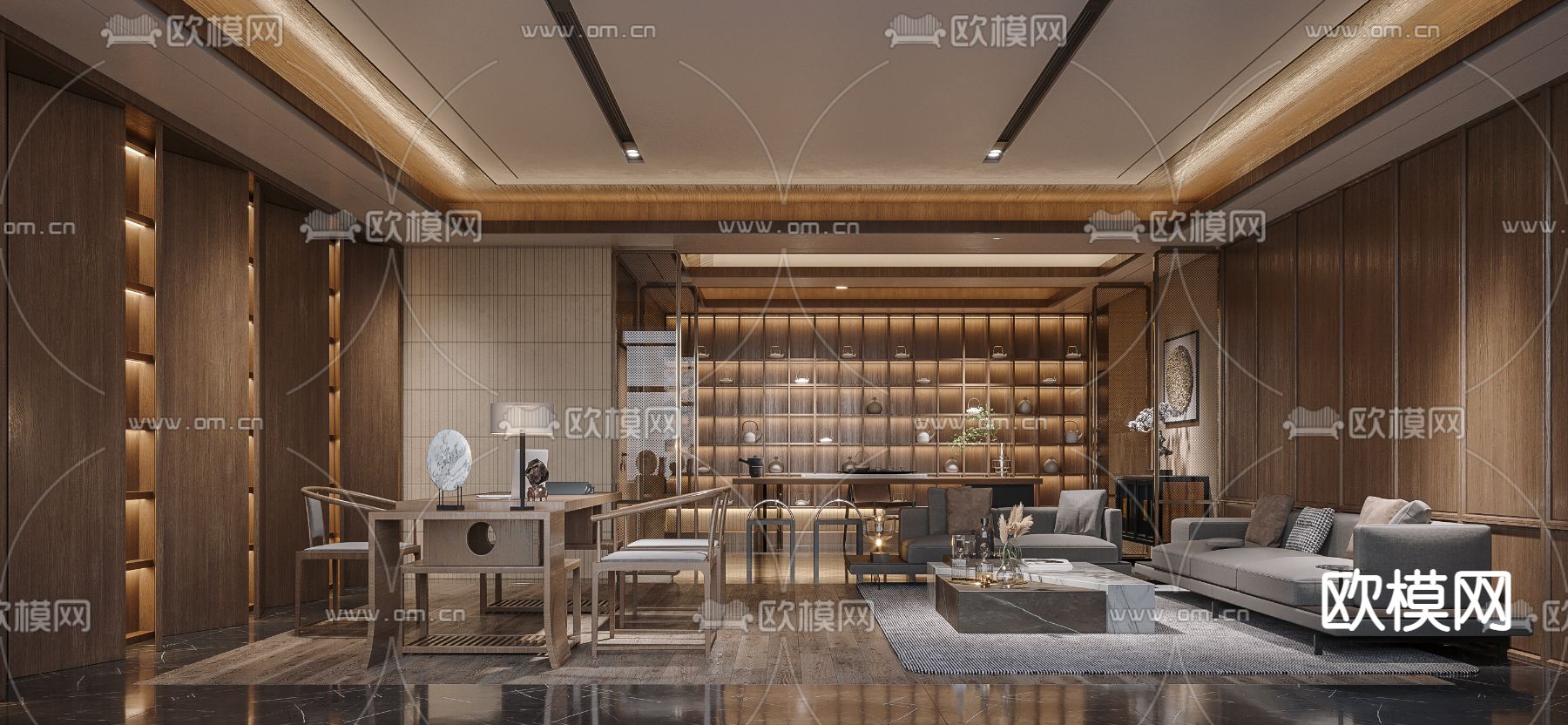新中式总经理办公室3d模型下载