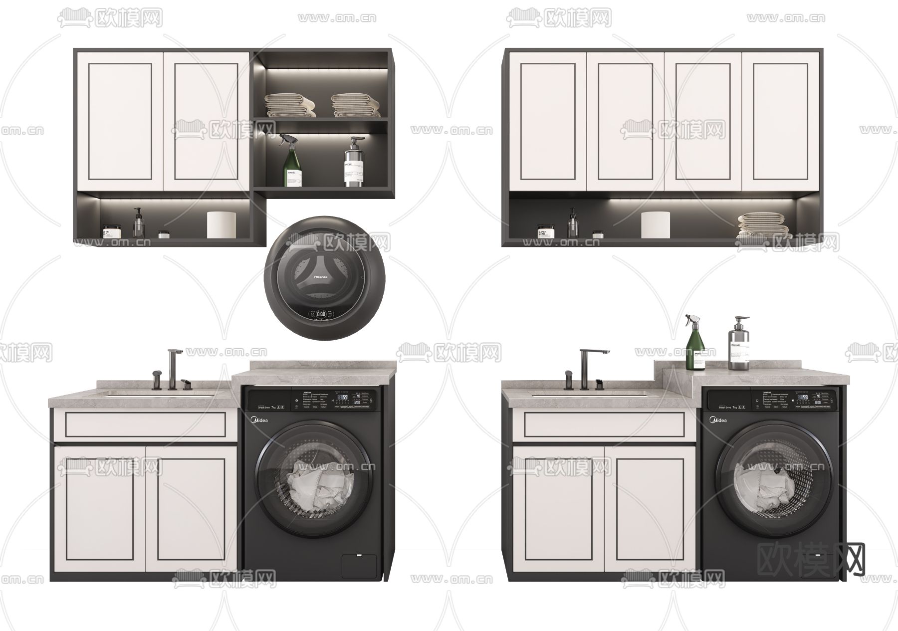 新中式洗衣机柜su模型下载（渲染图1）