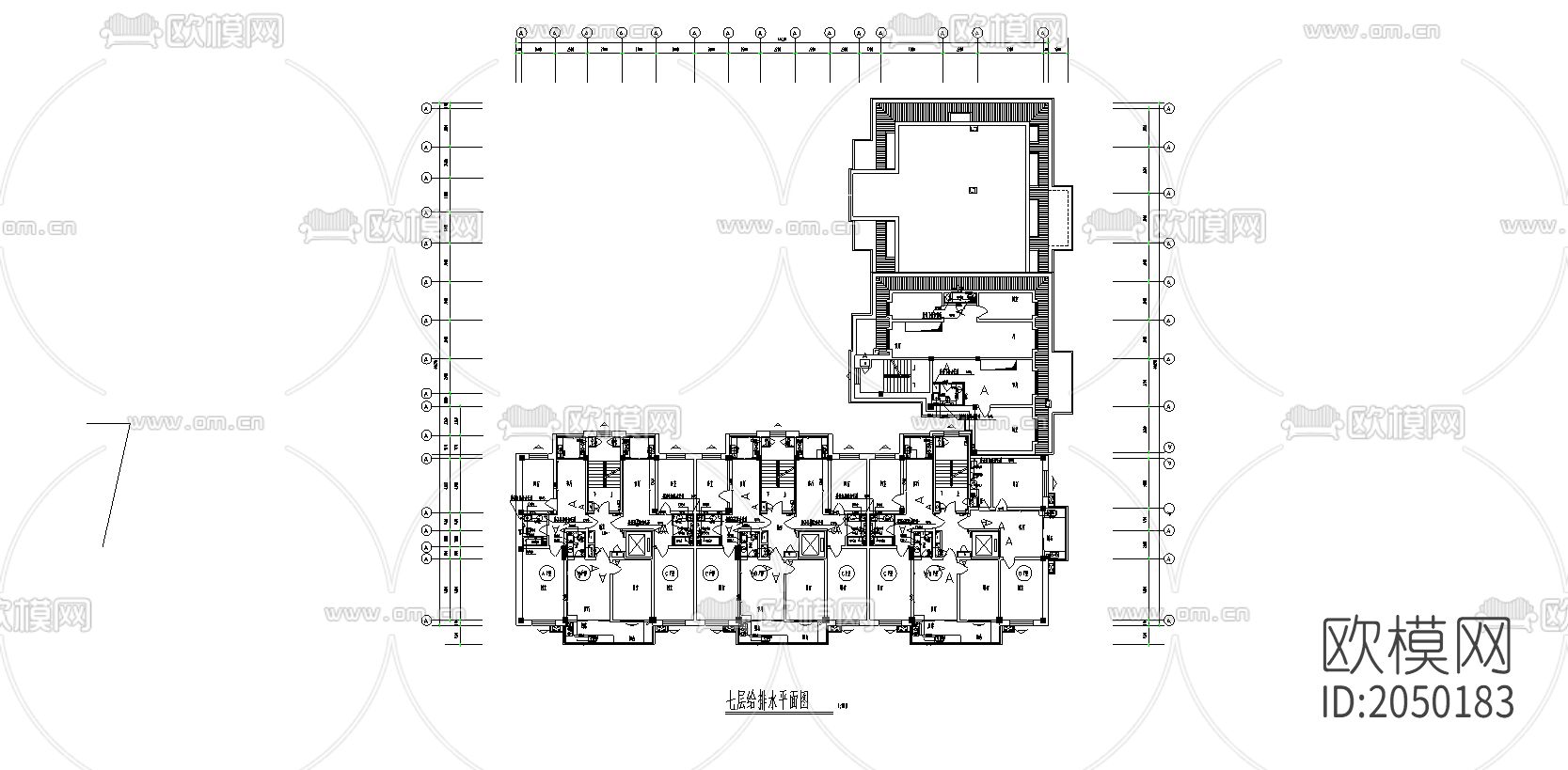 小区高层商品房给排水cad施工图下载（渲染图1）