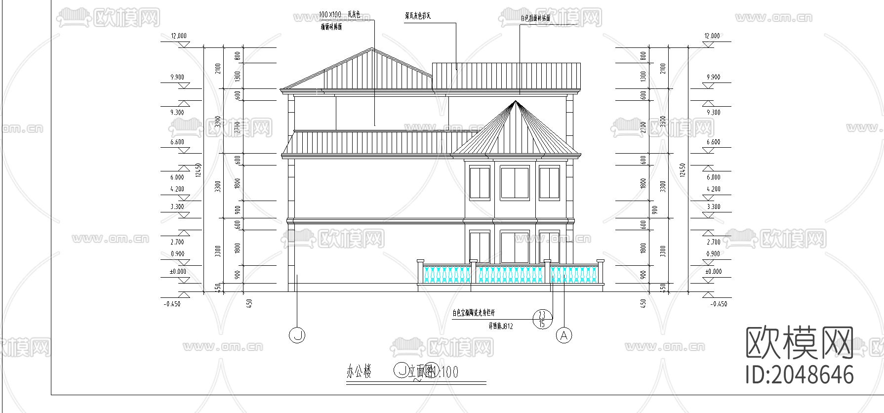 办公别墅cad施工图下载（渲染图3）