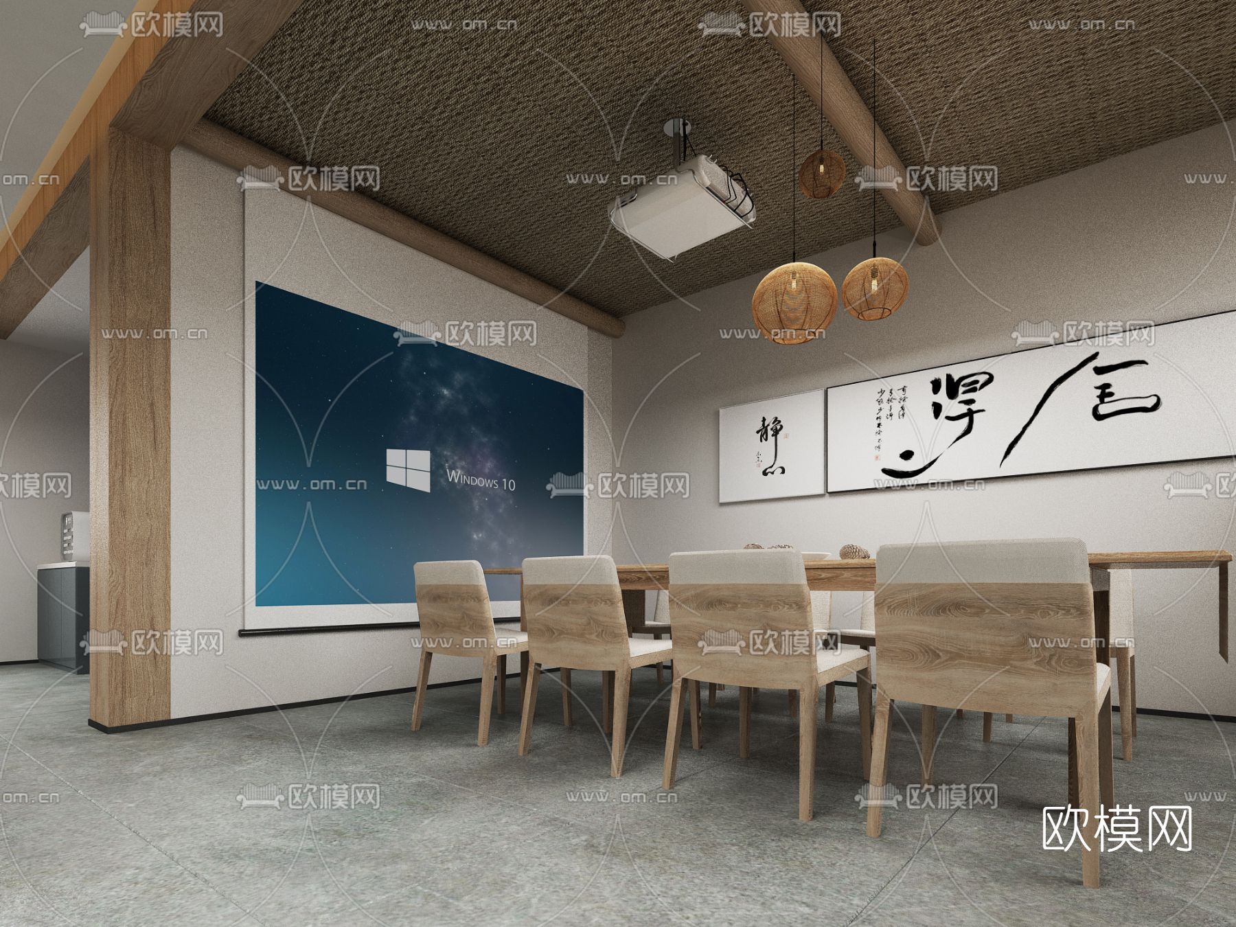 日式复式客厅餐厅3d模型下载（渲染图2）