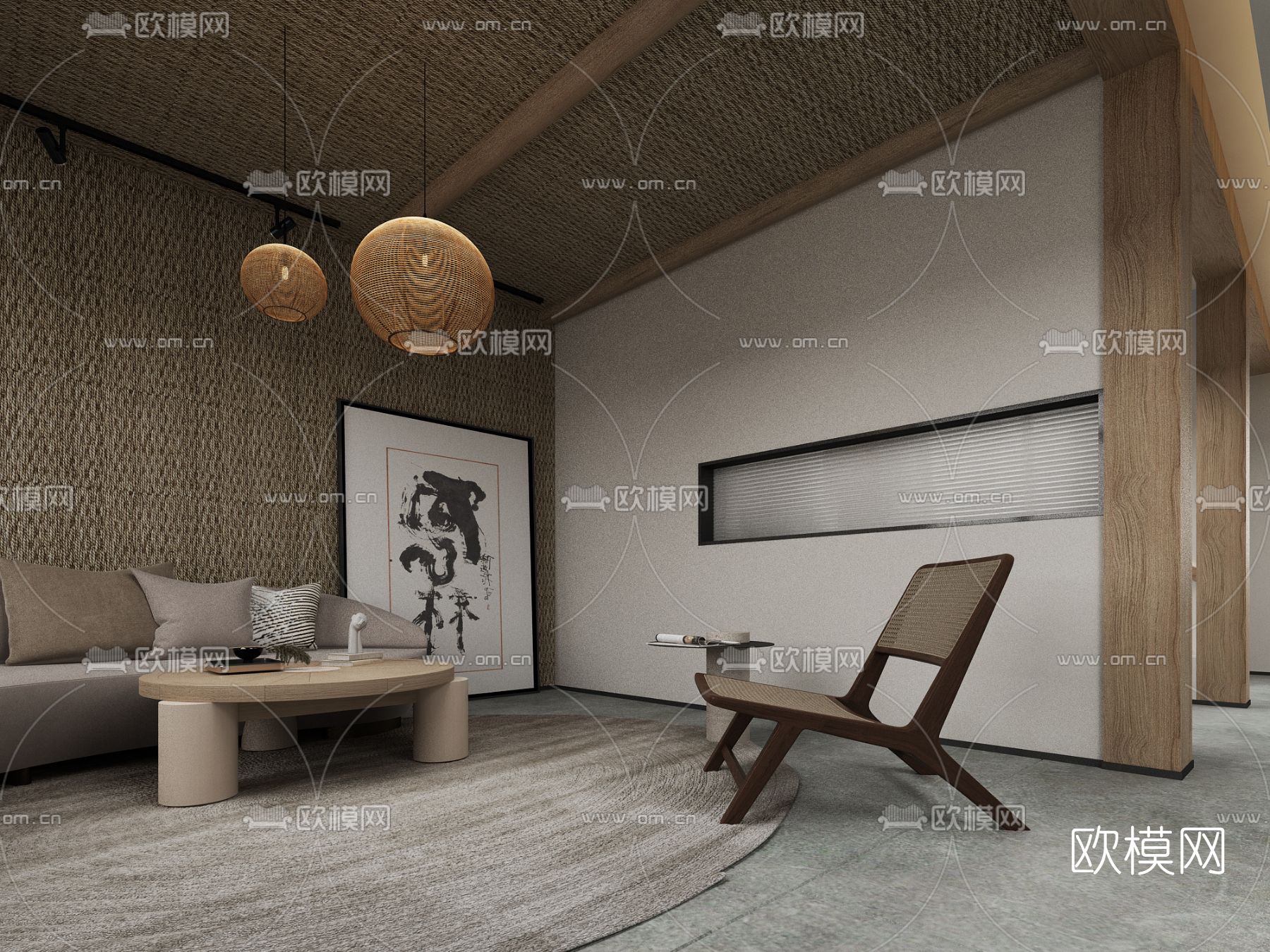 日式复式客厅餐厅3d模型下载（渲染图6）