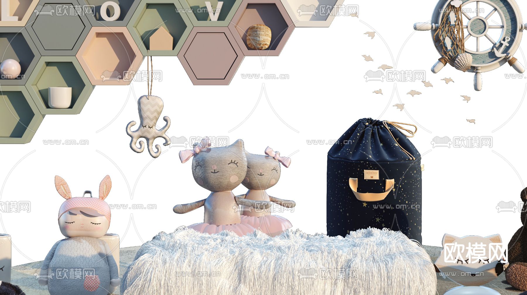 现代儿童毛绒玩具3d模型下载（渲染图4）