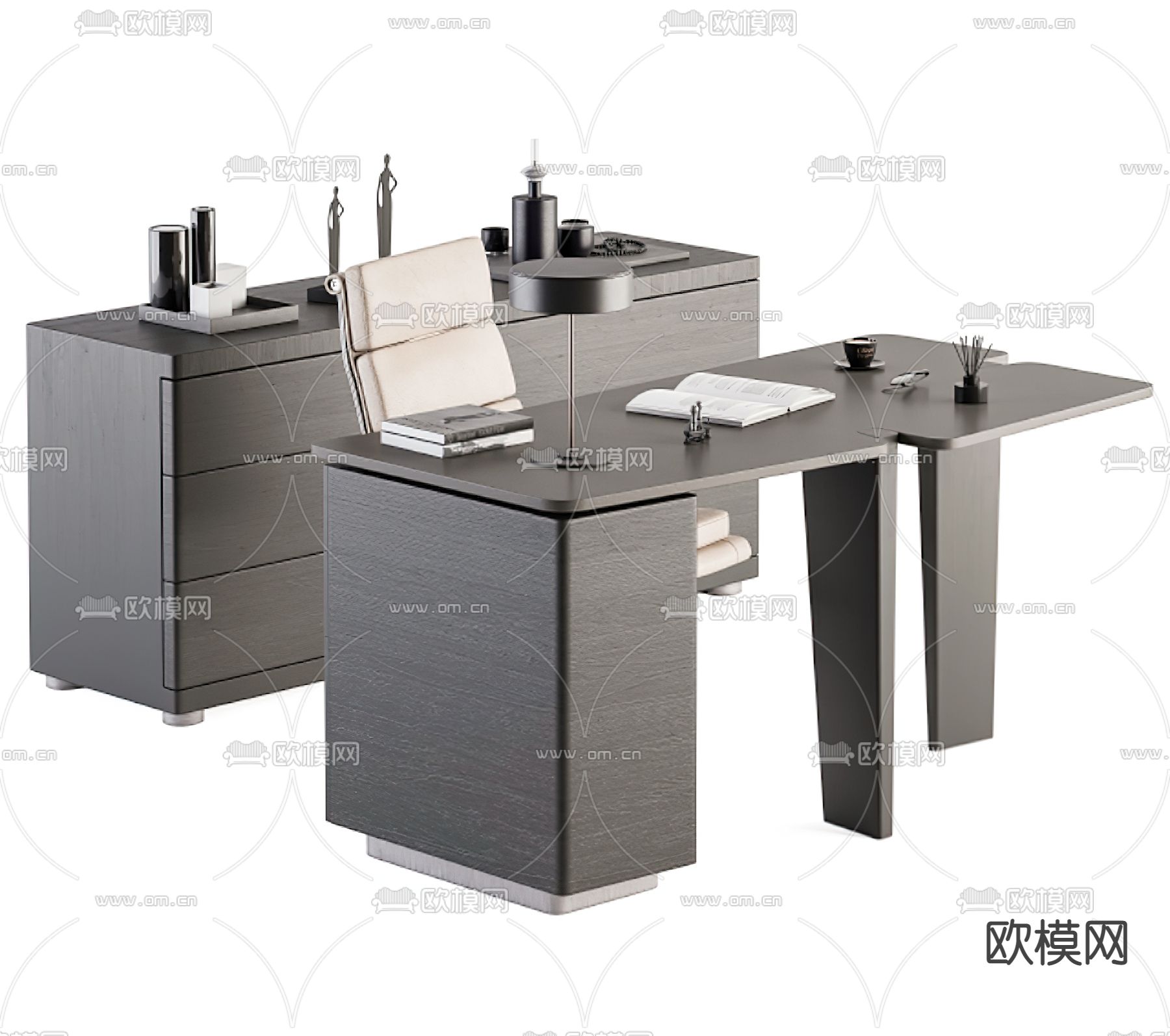现代班台桌3d模型