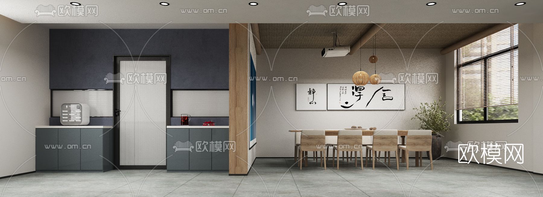 日式复式客厅餐厅3d模型下载（渲染图5）