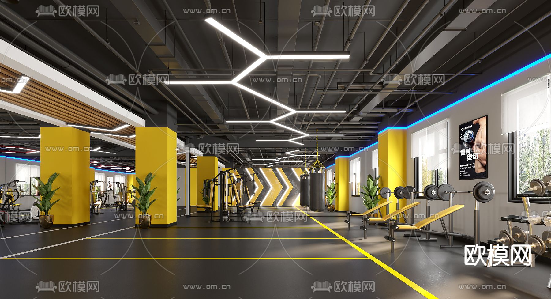 现代健身房3d模型下载（渲染图4）