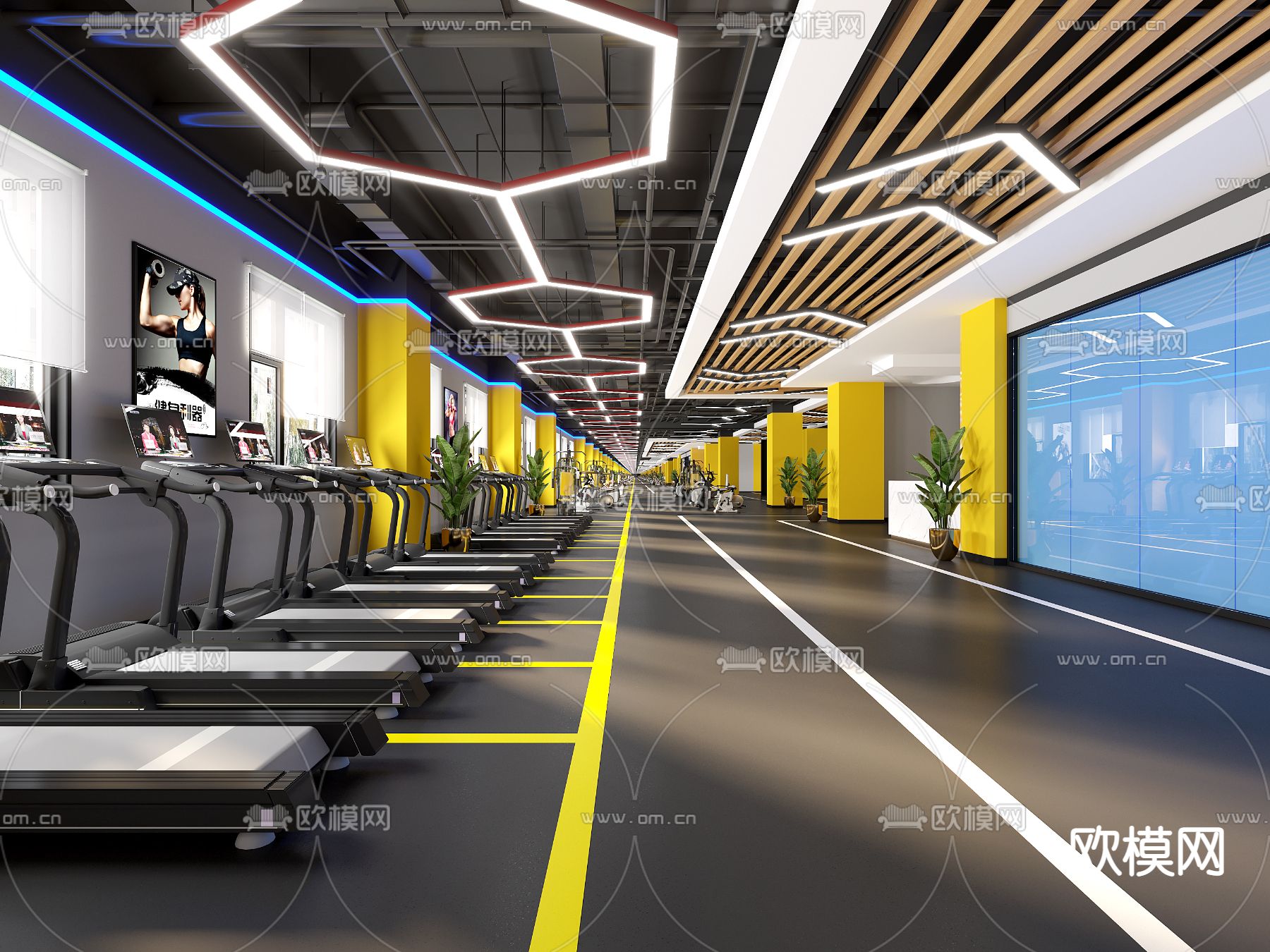 现代健身房3d模型下载（渲染图1）