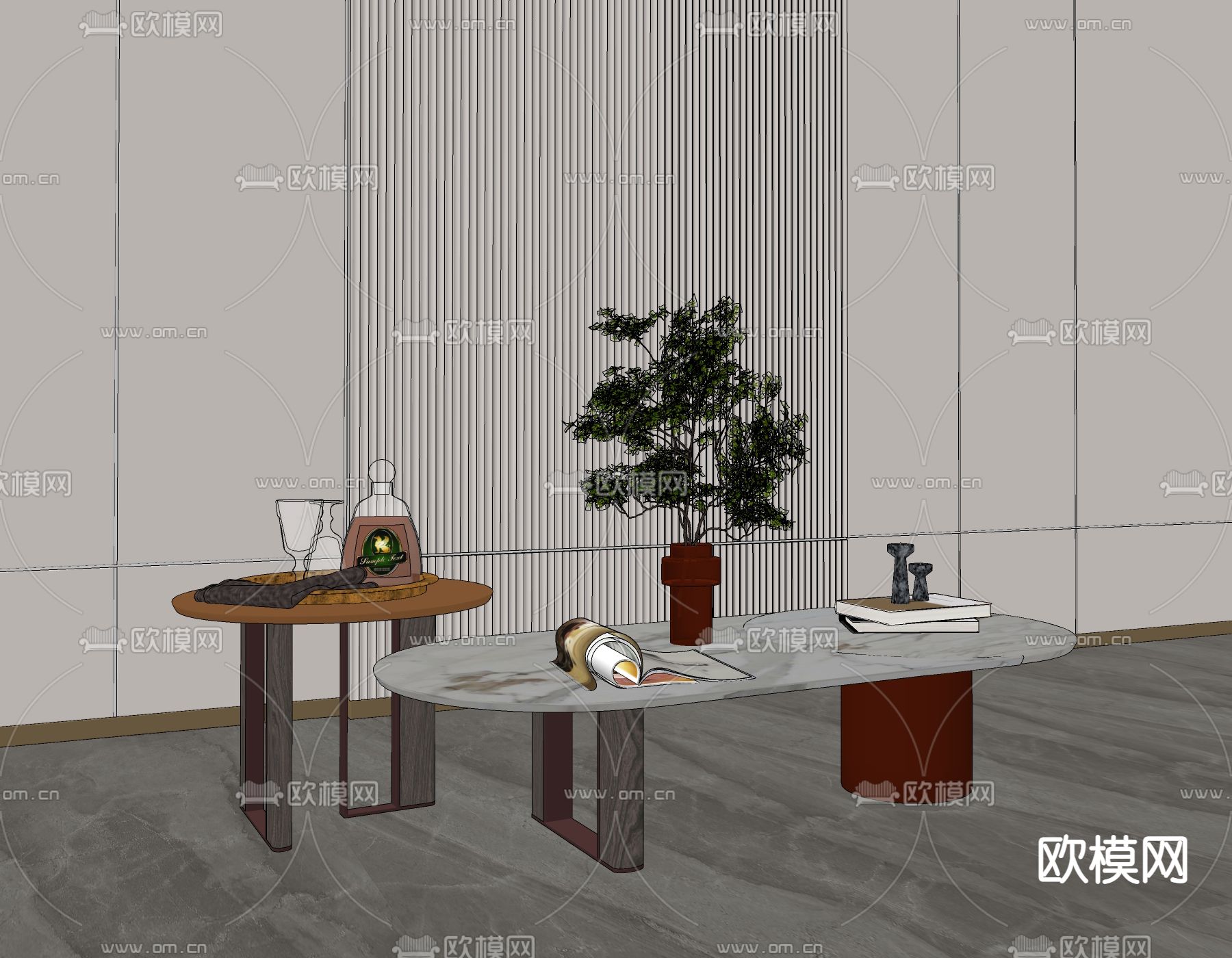 现代茶几su模型下载（渲染图2）