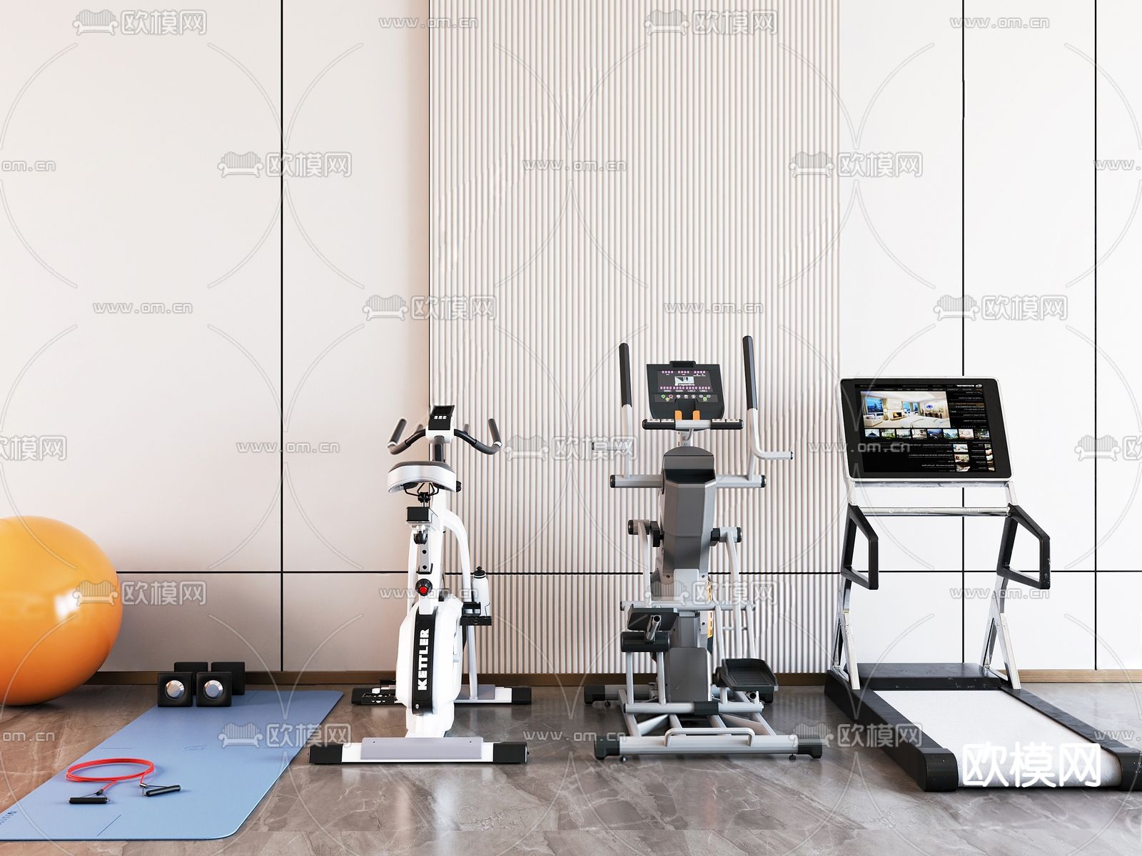 现代健身器材su模型下载（渲染图1）