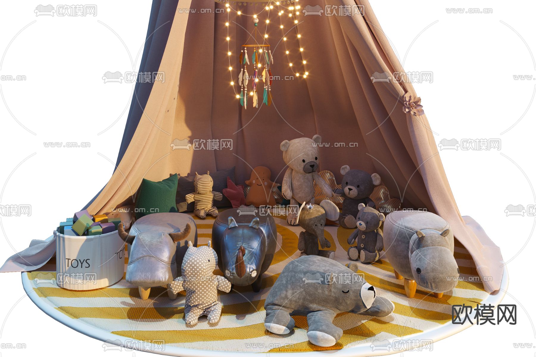 现代儿童帐篷毛绒玩具3d模型