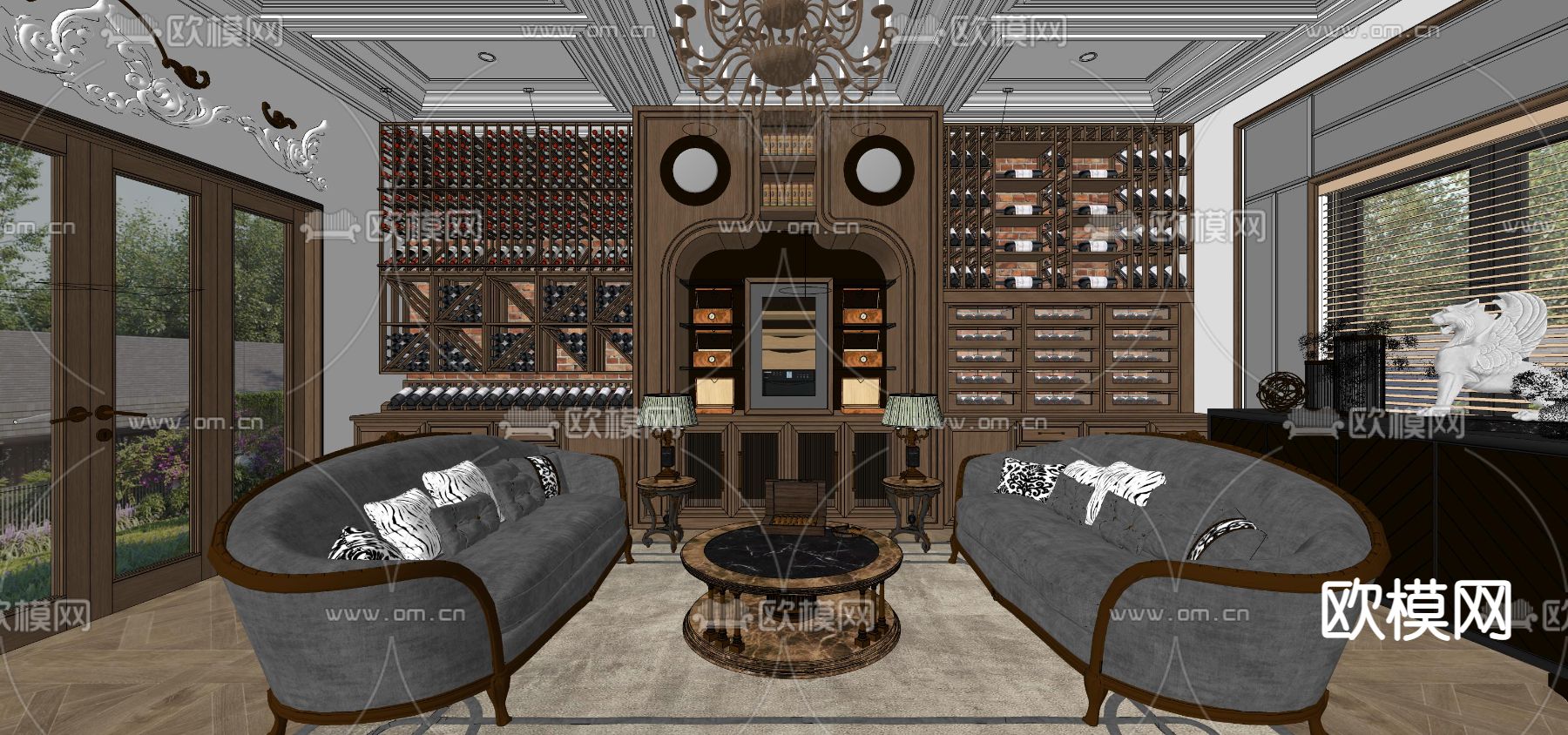 欧式客厅su模型下载（渲染图2）