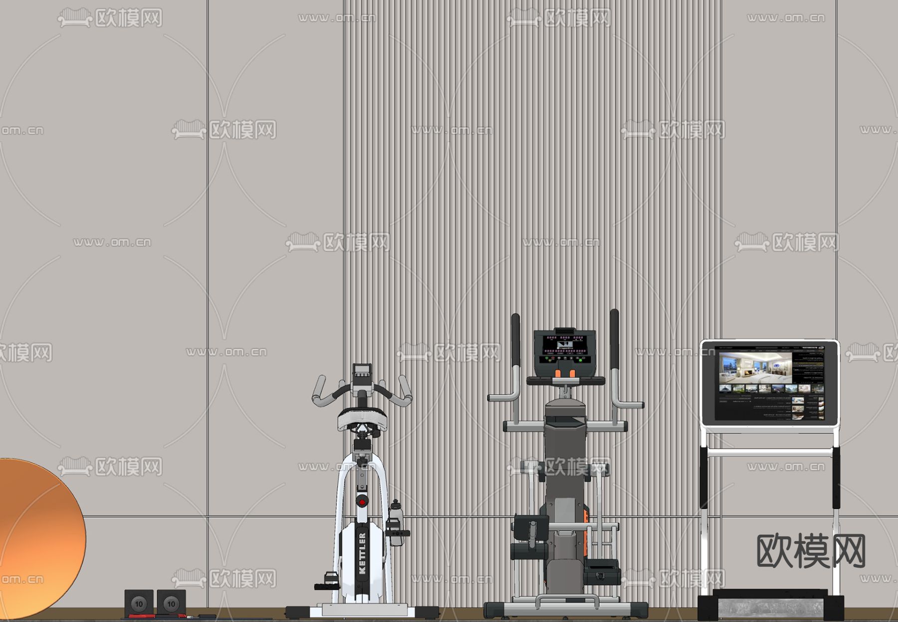 现代健身器材su模型下载（渲染图2）