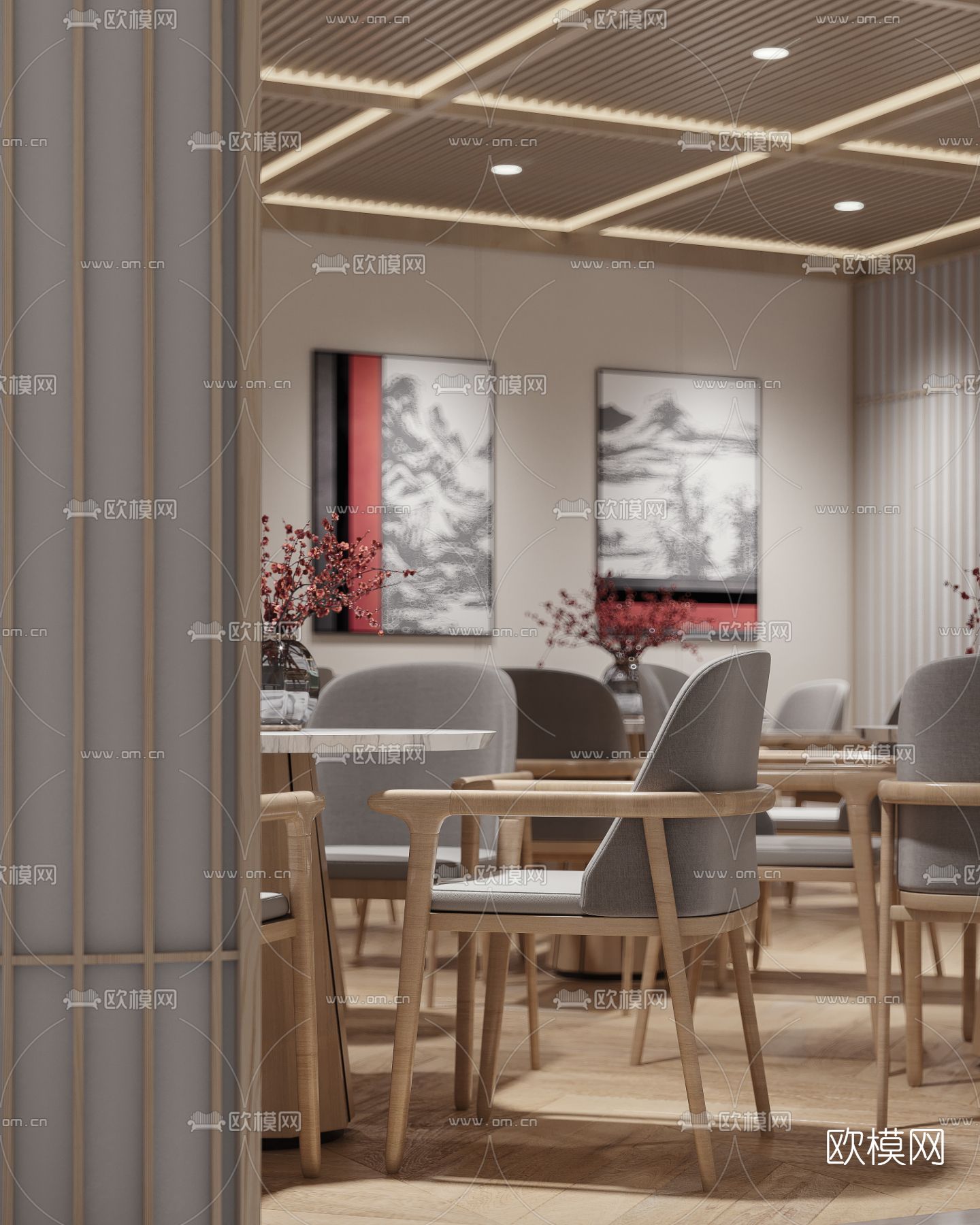 新中式医院护士站大厅电梯间3d模型下载（渲染图5）