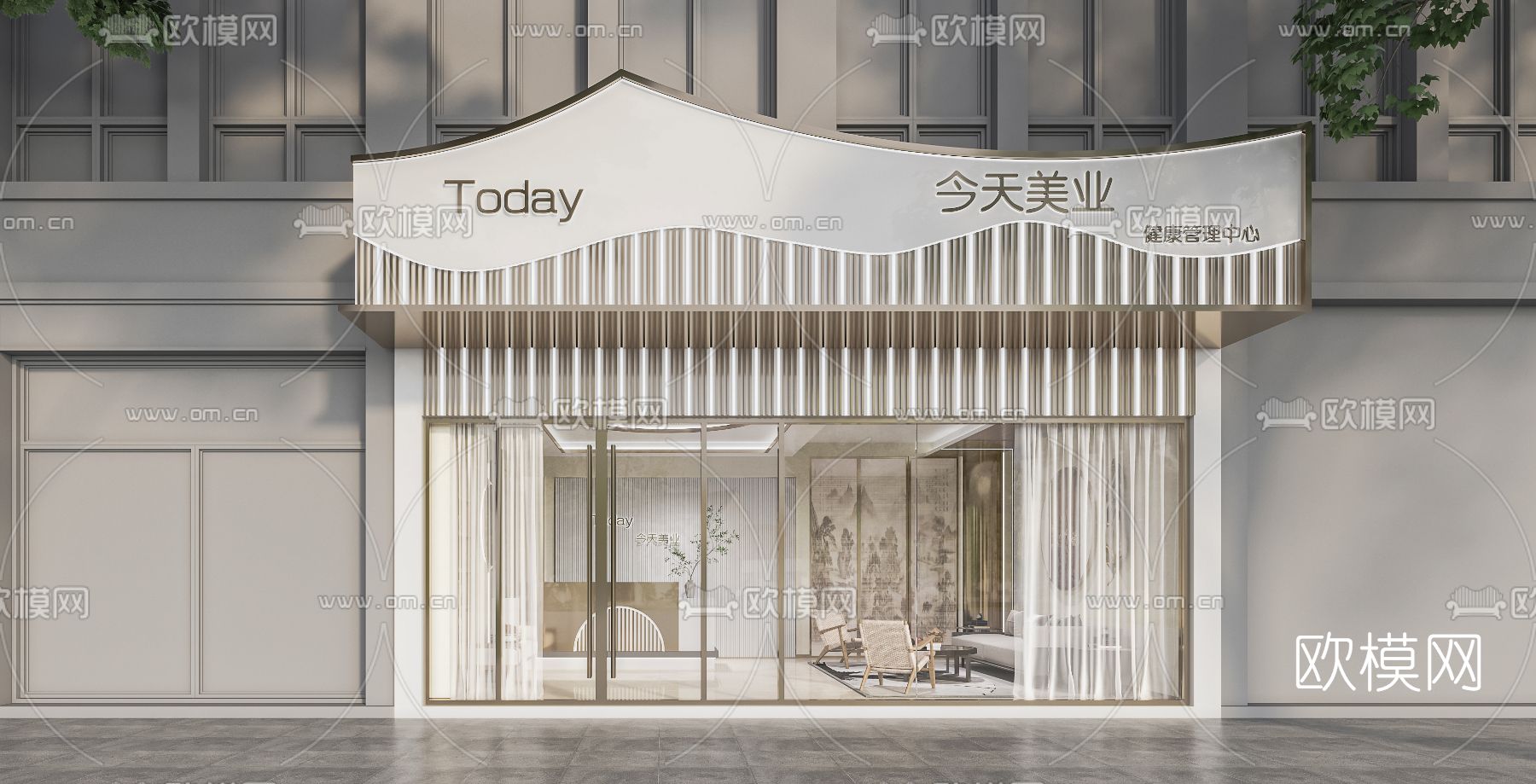 新中式美容院大厅3d模型下载（渲染图3）