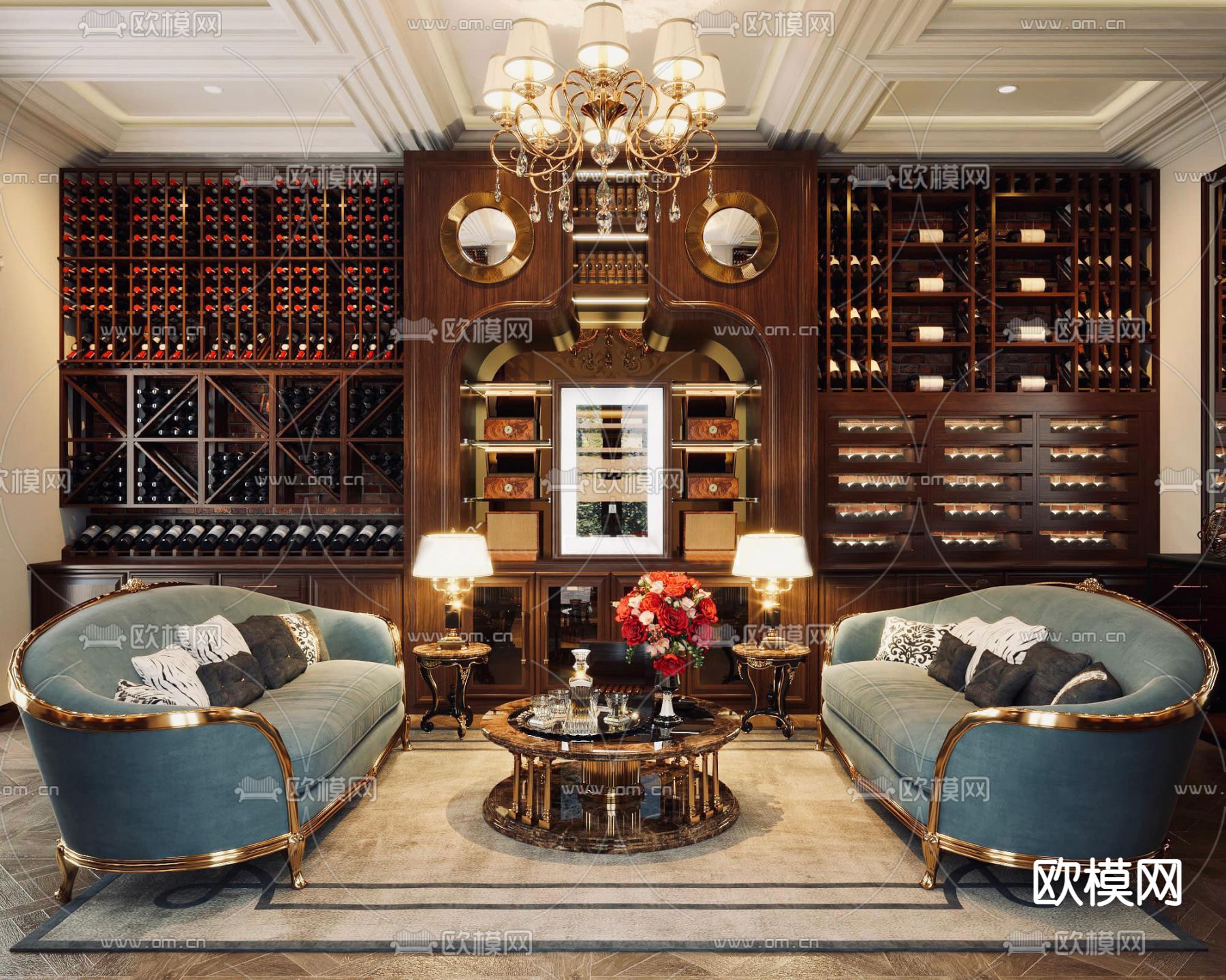 欧式客厅su模型下载（渲染图1）