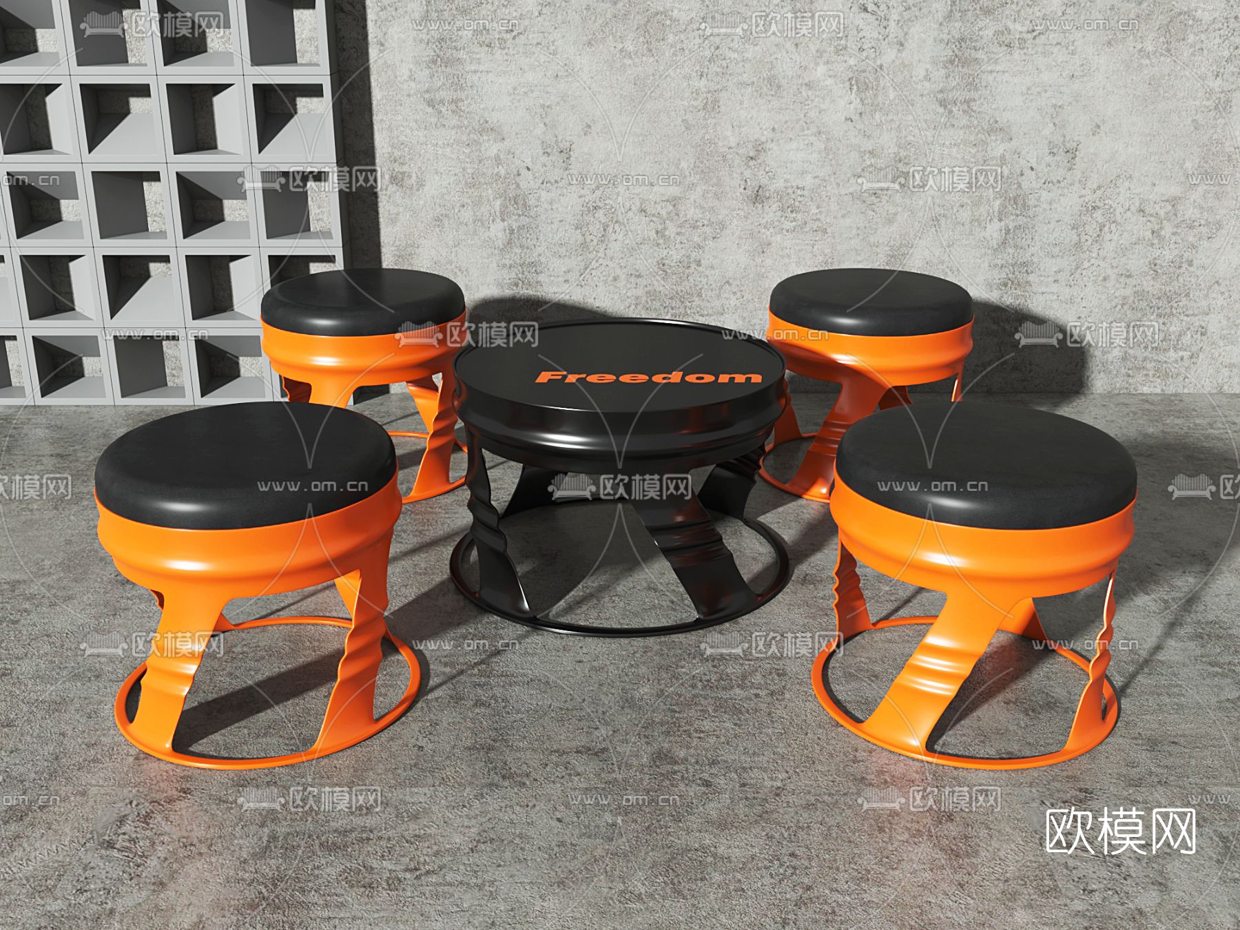 工业风休闲桌椅3d模型下载