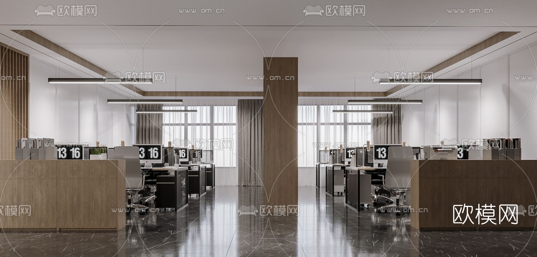 现代敞开式办公区3d模型