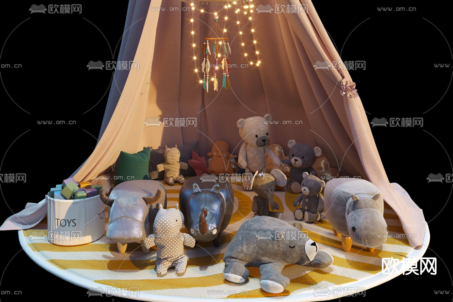 现代儿童帐篷毛绒玩具3d模型