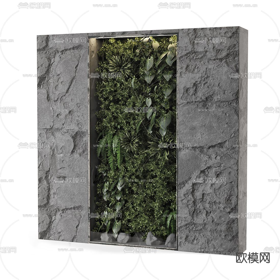现代岩石植物墙3d模型下载