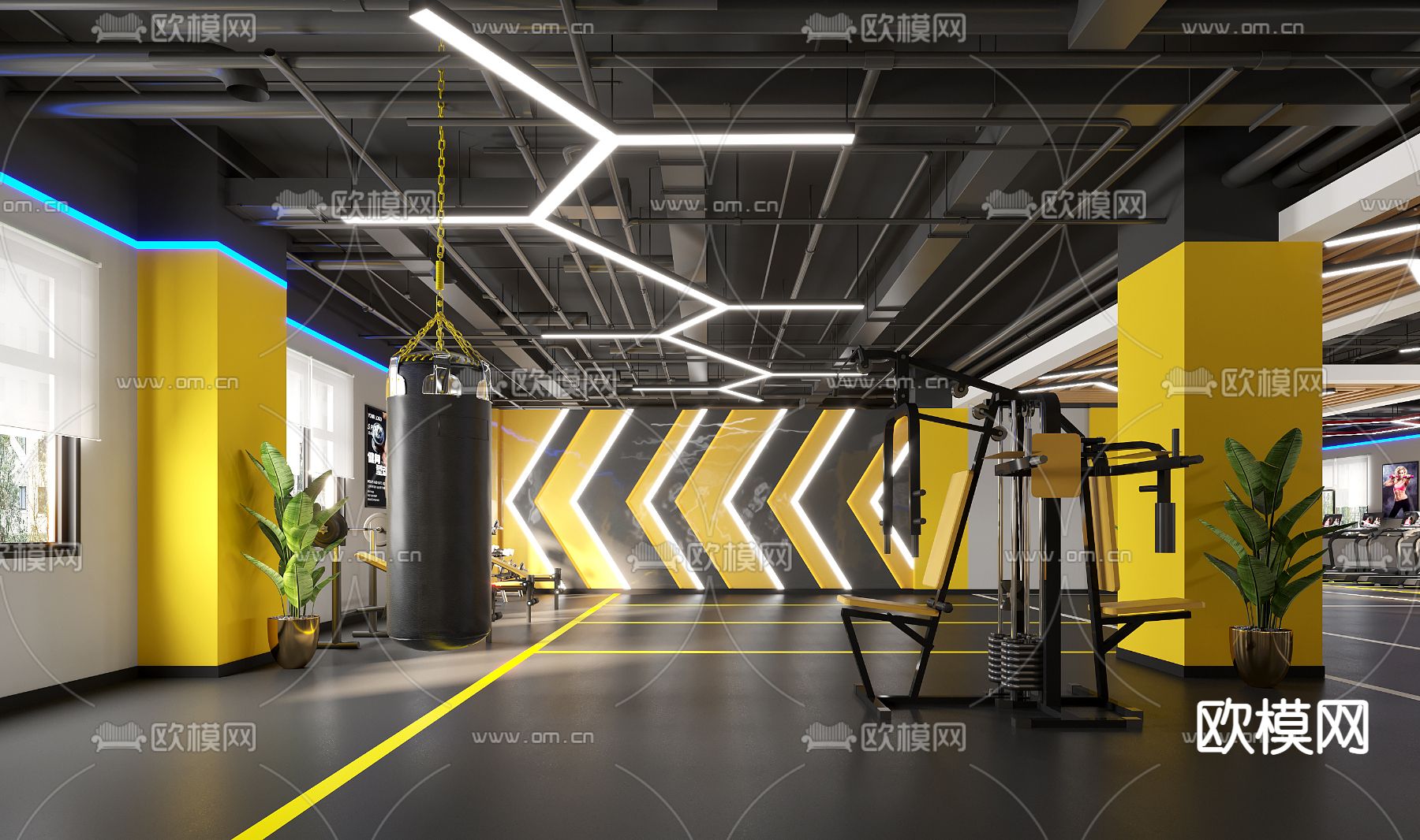 现代健身房3d模型下载（渲染图2）
