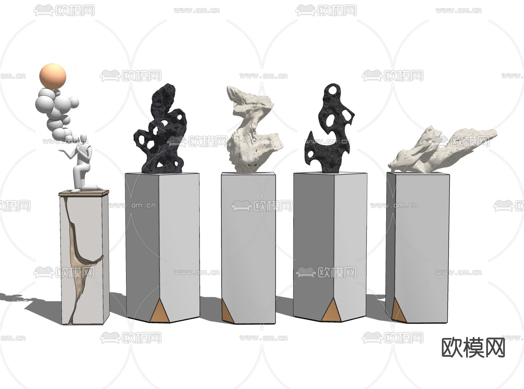 新中式太湖石饰品雕塑su模型下载（渲染图2）