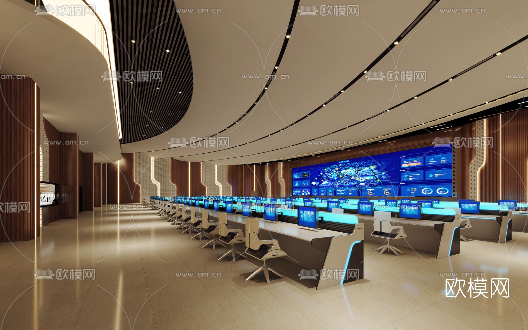 现代监控室指挥室3d模型下载