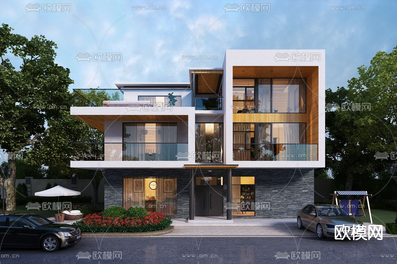 现代独栋别墅外观3d模型下载