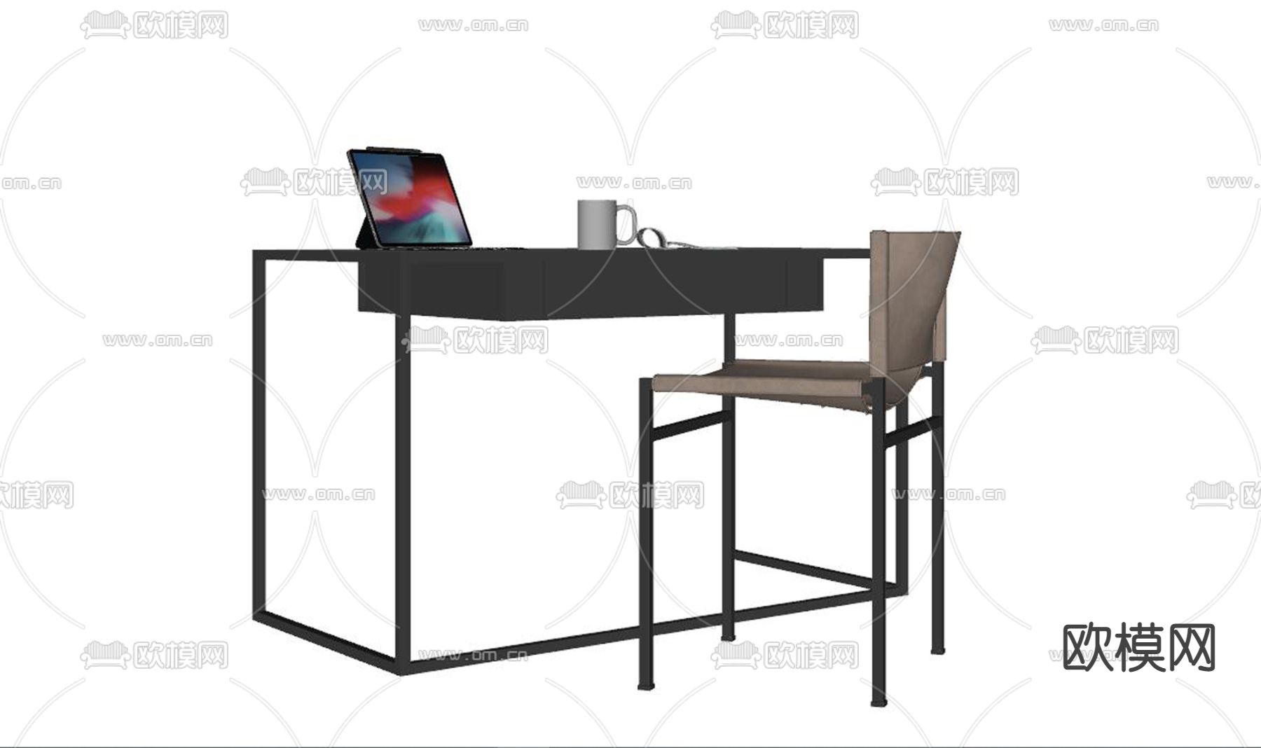 现代书桌椅su模型下载（渲染图2）