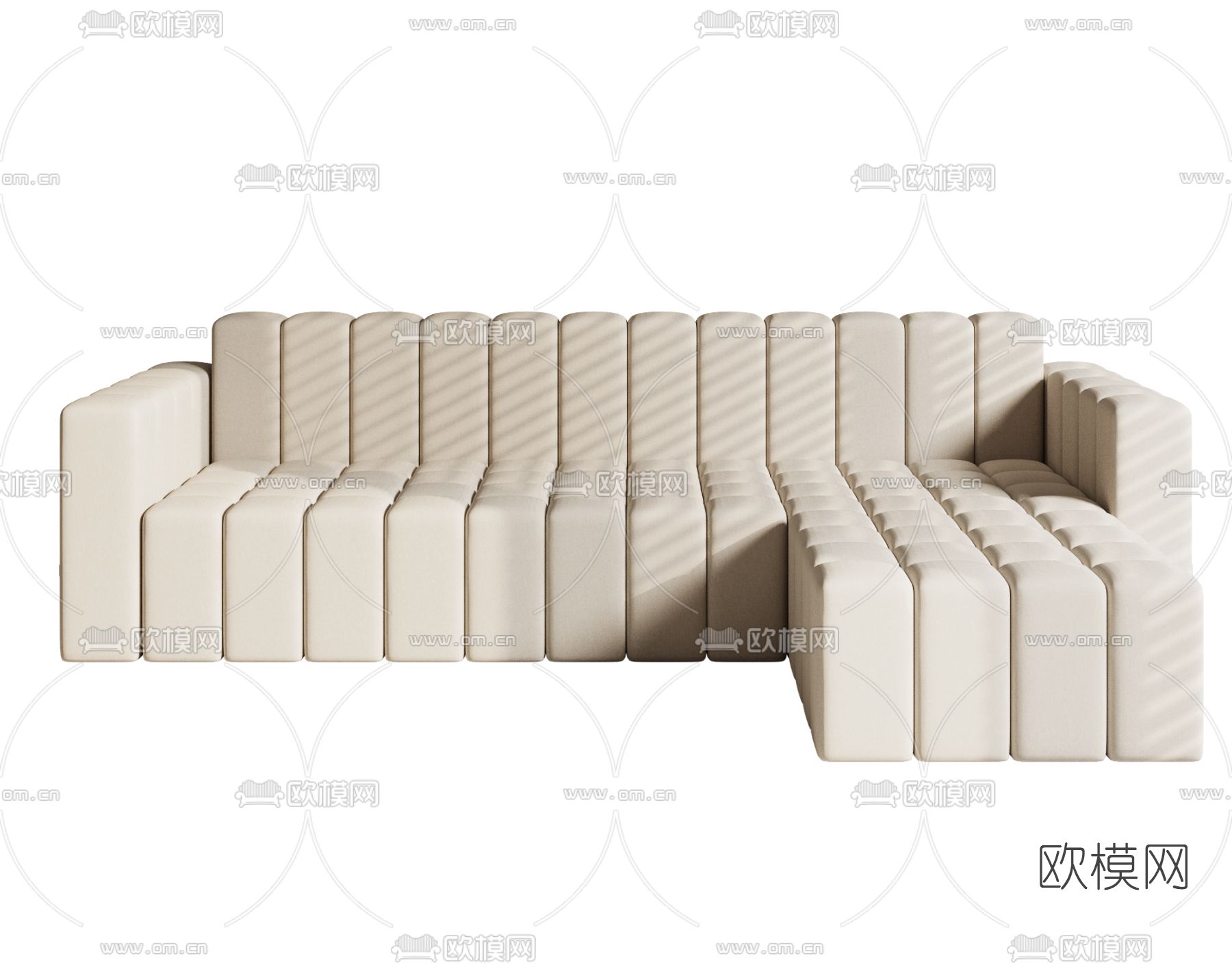 侘寂风布艺转角沙发3d模型下载