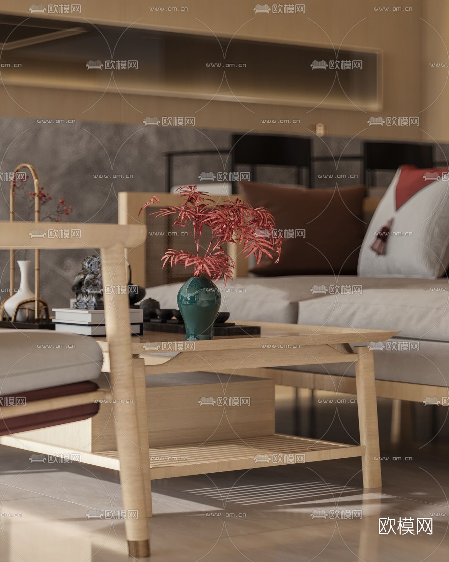 新中式医院护士站大厅电梯间3d模型下载（渲染图4）