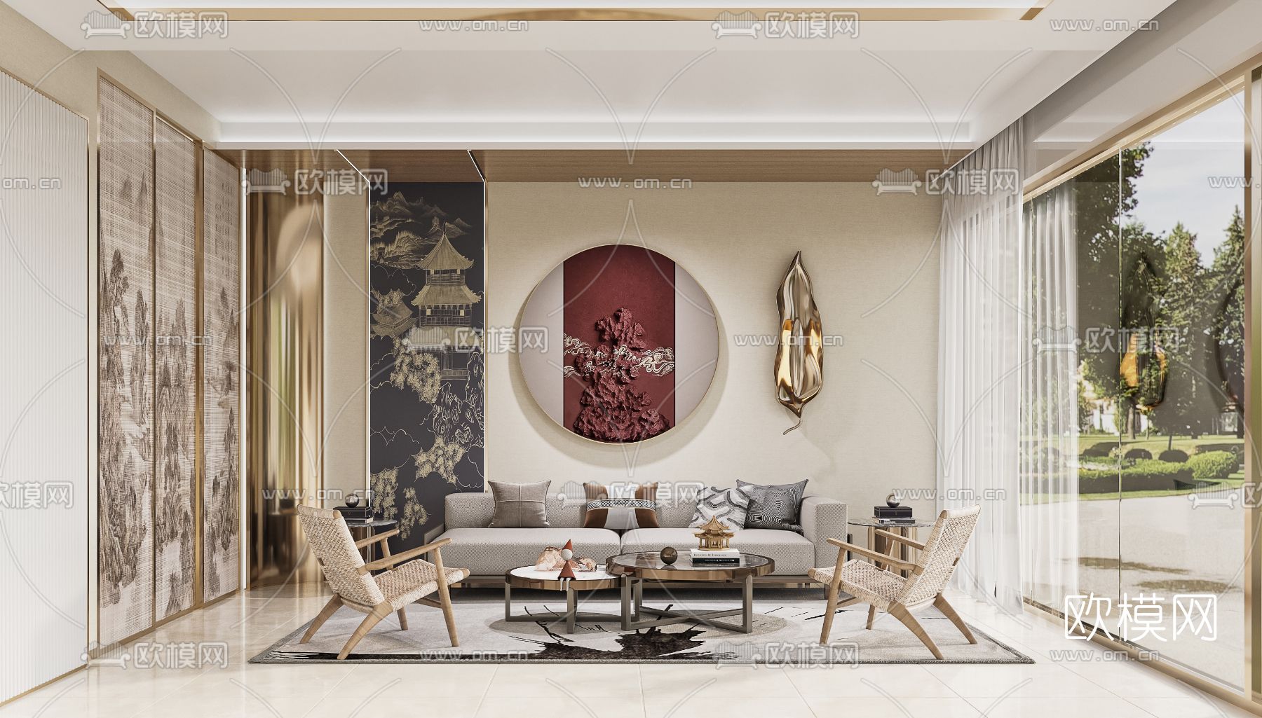 新中式美容院大厅3d模型下载（渲染图2）